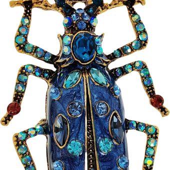 Egyptian Vintage AB Accent Blue Enamel Scarab Brooch – Statement Beetle Insect Jewelry