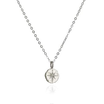 Annika Bella Sterling Silver Star Coin Pendant Necklace for Women, Length 17-19 Inches, Tarnish-Resistant, Everyday Cubic Zirconia North Star Celestial Necklace