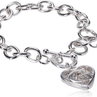 GUESS Toggle Chain Bracelet with Logo Heart Link Charm Bracelet