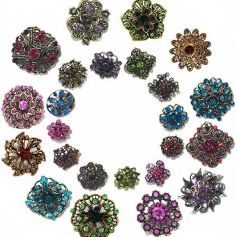 24pcs Lot Rhinestone Crystal Flower Brooches Pin Set