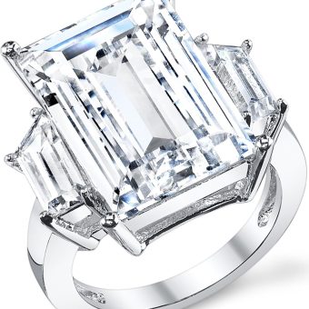 9 Carats Sterling Silver 925 Kim Kardashian Engagement Wedding Ring Emerald-Cut Cubic Zirconia