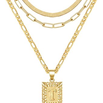 KissYan Gold Layered Necklace Set for Womens, 14K Gold Plated Initial Letter Pendant Necklace Paperclip Snake Choker Alphabets from A-Z Figaro Chain Necklace Jewelry Gift