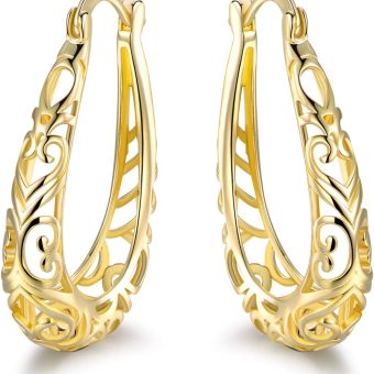 Barzel 18K Gold Plated Filigree Hoop Earrings