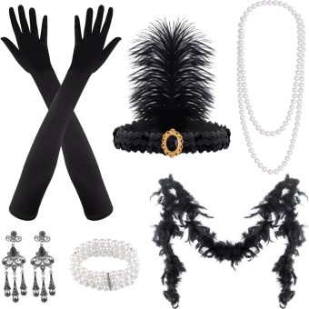 FEPITO 1920s Great Gatsby Accessories Set for Women Flapper Headpiece Headband