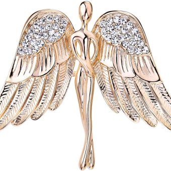 OKAJEWELRY Guardian Angel Brooch Jewel Bouquet Crystal Pin Gold Tone - Valentine's Day Gift