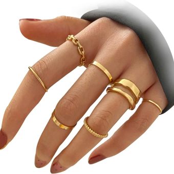 FAXHION Gold Knuckle Rings Set for Women Snake Chain Stacking Ring Vintage BOHO Midi Rings SIze Mixed