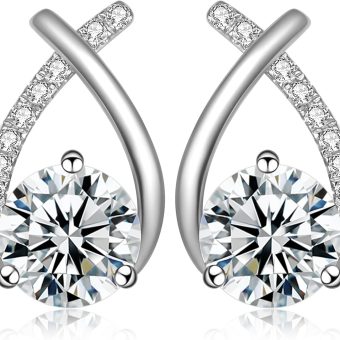 2-2.4 CT Moissanite Earrings D Color VVS1 Clarity Round Cut Lab Created Diamond Earrings Sterling Silver 18K White Gold Plated Earrings Minimalist Mermaid Tail Earrings