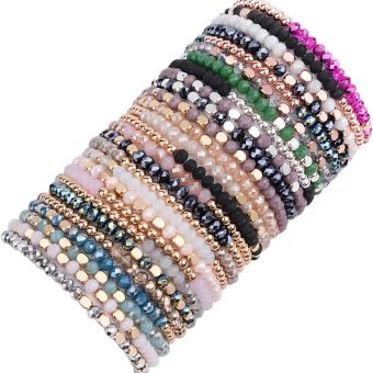 WAINIS 27-28Pcs Delicate Boho Beaded Bracelet Multi Layer Versatile Statement Bracelets Stackable stretch Cuff Sparkly Glass Crystal Beads bracelets