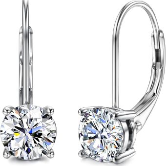 Moissanite Earrings,1.0ct-2.0ct D Color Brilliant Round Cut Lab Created Diamond Earrings 18K White Gold Sterling Silver Dangle Earrings Moissanite Leverback Drop Earrings