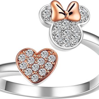 Amazon Essentials Disney Two-Tone 14Kt Gold Flash-Plated Crystal Minnie Mouse Heart Adjustable Wrap Ring