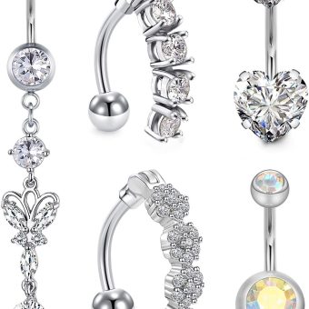 D.Bella 14G Stainless Steel Belly Button Rings 10mm 3/8" Barbell Belly Navel Rings Piercing for Women