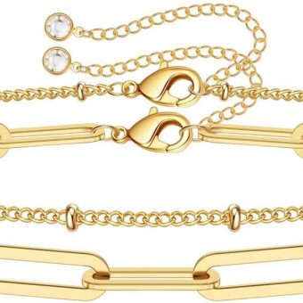 Dainty Gold Bracelets for Women, 14K Gold Filled Adjustable Layered Bracelet Cute Evil Eye Oval Chain Pearl Bar Turtle Gold Bracelets for Women Jewelry