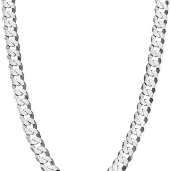 Miabella Solid 925 Sterling Silver Italian 7mm Diamond Cut Cuban Link Curb Chain Necklace for Men Women