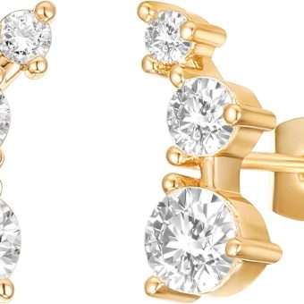 PAVOI 14K Gold Plated Cubic Zirconia Ear Crawler Earrings - Faux Diamond Arrow Ear Climber Fashion Earrings for Women