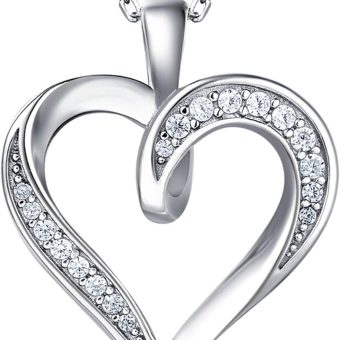 Billie Bijoux Silver Love Heart Necklace 925 Sterling Silver Platinum Plated Round CZ Woman's jewelry Gifts for Women