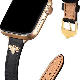 JR.DM Slim Leather-Bands Compatible with Apple Watch Band 38mm 40mm 41mm 42mm 44mm 45mm 46mm 49mm, Top Genuine Leather Band with Charms, Feminine Design for Iwatch Ultra SE Series 10 9 8 7 6 5 4 3 2 1