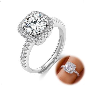 Zirconia Promise Adjustable Rings for Women - White Gold Plated Wedding Eternity Rings, Anillos Para Mujer Not Easy to Tarnish