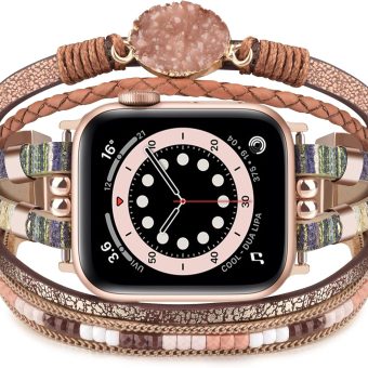 V-MORO Leather Bracelet Band Compatible with Apple Watch 45mm 44mm 42mm Series 9 8 7 SE Ultra Boho iPhone Watch Bands Women Dressy Jewelry Multilayer Wrap Straps for iWatch Bands Series 6/5/4/3/2/1