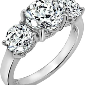 Amazon Essentials Platinum-Plated Sterling Silver Round 3-Stone Ring made with Infinite Elements Cubic Zirconia (4 cttw), Size 7, (previously Amazon Collection)