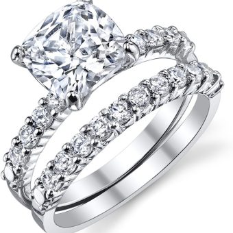 Metal Masters CO. Womens 2.5Ct Wedding Engagement Ring Band Set Fabulous Cushion CZ Sterling Silver 925