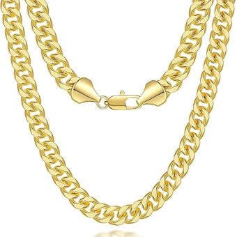 7MM Gold Necklace 14K Gold Chain Necklace Woman Mens Chain Necklaces Gold Cuban Link Chain for Men & Women Non Tarnish Gold Necklace Cuban Chain...