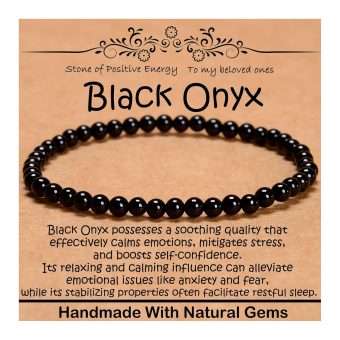 4mm Natural Healing Gemstone Bracelet Handmade Yoga Stretch Elastic Bracelet Stress Relief Crystal Jewelry for Men and Women (4mm, Black Onyx)