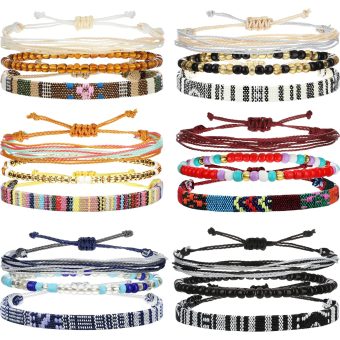 Yinkin 18 Pcs Boho Surfer Ankle Bracelet for Women Men Adjustable Beaded Anklets Unisex Handmade Braided Bracelet Waterproof Surfer Beach Bracelet Anklet Bracelet String Rope Jewelry(Boho Style)