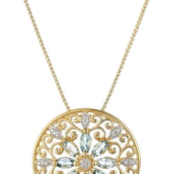 Amazon Essentials 18k Yellow Gold Plated Sterling Silver Gemstone and Diamond Accent Filigree Mandala Pendant Necklace, 18" (previously Amazon Collection)