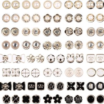 80PCS Women Brooch Buttons, Alloy Small Cover Up Buttons Safety Invisible Modesty Pins Prevent Accidental Exposure for Dress Blouse Low Cut Tops Cloth Decoration (40 Styles)