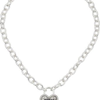 GUESS "Basic" Silver Framed Heart Logo Pendant Necklace, 18" + 2" Extender