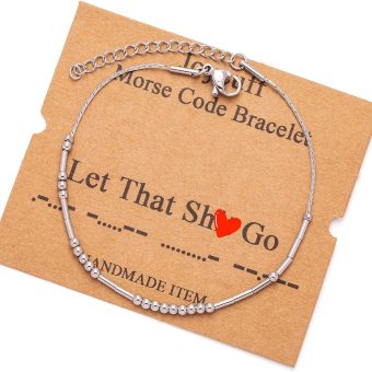 JoycuFF Inspirational Morse Code Bracelets for Women Silver Beads Jewelry Encouragement Mantra Gifts for Her