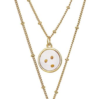 American Coin Treasures Double Chain Necklace Widow's Mite Coin Pendant with Mustard Seed Charm | Saturn Style 18 and 16 Inch Goldtone Chain | Certificate of Authenticity