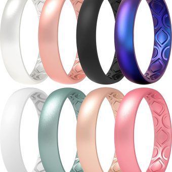 ThunderFit Women Breathable Eternity Pattern Silicone Wedding Rings Anniversary Bands 4mm Wide 1.5mm Thick - 1/2/3/4/5/6/7/8/9/10/12 Variety Multipack