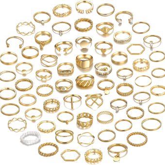 YEEZII 68 Pcs Gold Knuckle Rings Set for Women, Stackable Rings Boho Joint Finger Midi Rings Silver Hollow Carved Crystal Stacking Rings Pack for Gift