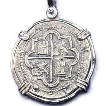 Sterling Silver Atocha Shipwreck Treasure Colonial Cob Pirate Coin " 4 Reale" Reproduction Pendant