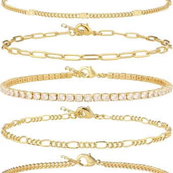 Ankle Bracelet for Women 14K Real Gold Plated/Sterling Silver Plated Anklet Bracelets for Women Waterproof Cuban Link Chain Anklets Set for Women Summer Jewelry for Women 9"+2"