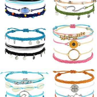 Hicarer 21 Pieces Surfer Wave Bracelet Ocean Wave Adjustable Waterproof Handmade Friendship Bracelet Anklet Jewelry for Women