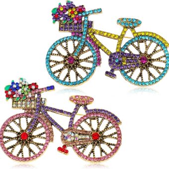 2Pcs Rhinestone Bicycle Brooch, Crystal Creative Bicycles Jewelry Classic Vintage Pin for Women, Decoration Clothes Hats Bags Scarves Shawls for Weddings Engagements Valentine's Day Birthdays