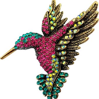 SELOVO Antique Gold Tone Bird Hummingbird Multi Color Austrian Crystal Pin Brooch