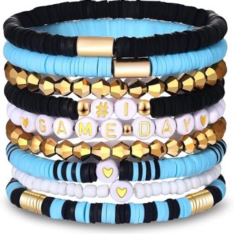 9 Pack Game Day Bracelets for Women Stackable Heishi Beaded Stretch Bracelet Football Sport Fan Bracelet Sports Game Team Jewelry Accessories Gifts