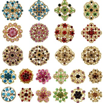 Lot 24pc Mixed Color Rhinestone Crystal Flower Brooches Pins