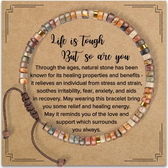 Inspirational Gifts Bracelets for Women Healing Natural Stone Bracelets - Get Well Soon Gifts for Women Best Friends Sister Girls - Life is Tough But So are You Bracelet