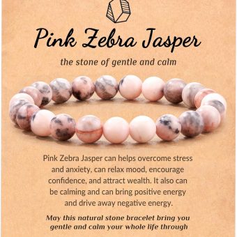 Seyaa Bracelet for Women, Pink Zebra Jasper Bracelet, Birthday Valentines Day Gift for Her Teen, Natural Crystal Stone