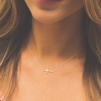 Sterling Silver Petite Small Horizontal Cross Necklace