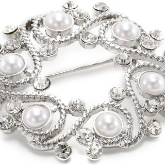 Napier "Gift Boxed" Silver-Tone with Pearl Wreath Brooch