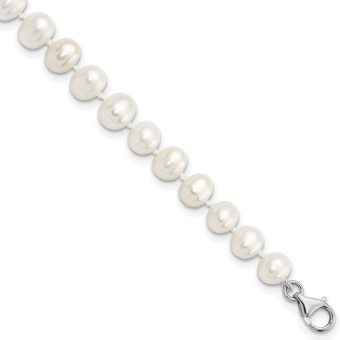 925 Sterling Silver 7 8mm Freshwater Cultured Pearl and CZ Cubic Zirconia Simulated Diamond With 2inch Ext Anklet 8.5 Inch Jewelry for Women