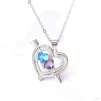 925 Sterling Silver Heart Shape Necklaces for Women, Luxury Purple Blue Zircon Jewelry for Women