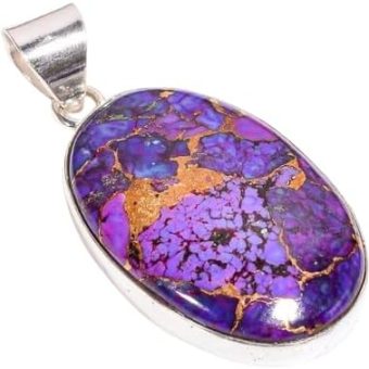 925 Sterling Silver Purple Copper Turquoise Oval Pendant with Handmade Setting Unique Women’s Gift Jewelry