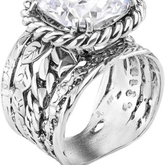 925 Sterling Silver Ring With Cushion Cubic Zirconia CZ, Multi Textured, Vintage Look Stylish Hypoallergenic, Nickel and Lead-free, Artisan...