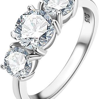 AINUOSHI 2-4CT Moissanite Engagement Ring, 3-stone Wedding Band for Women 925 Sterling Silver Round Cut lab Created Diamond Anniversary Promise...